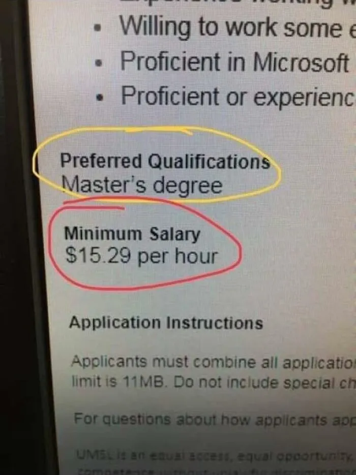 Wants A Masters Degree For A Minimum Wage Job