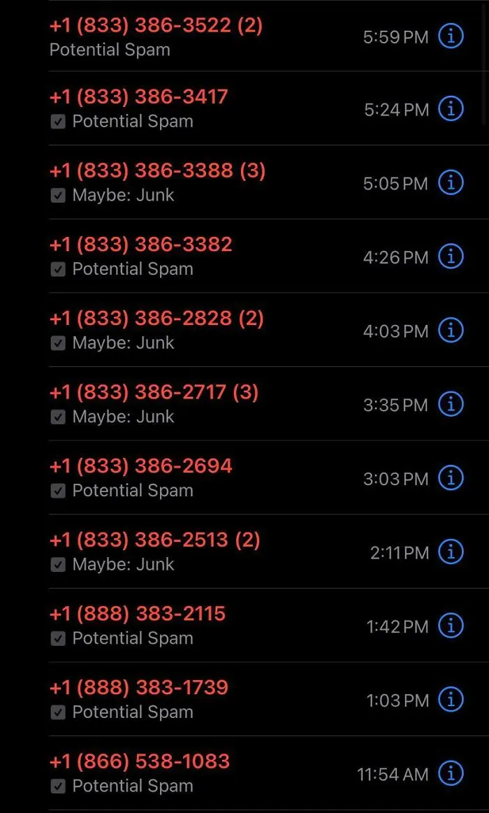 Spam Calls Are Out Of Control. There’s 4 More Not Pictured From Today