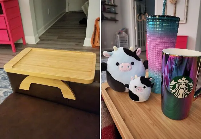 Couch Companion: <span Style="Font:inherit;color:#d74b1f;"> Bamboo Sofa Clip-On Foldable Tray</Span> To Keep Everything At Arm’s Reach!