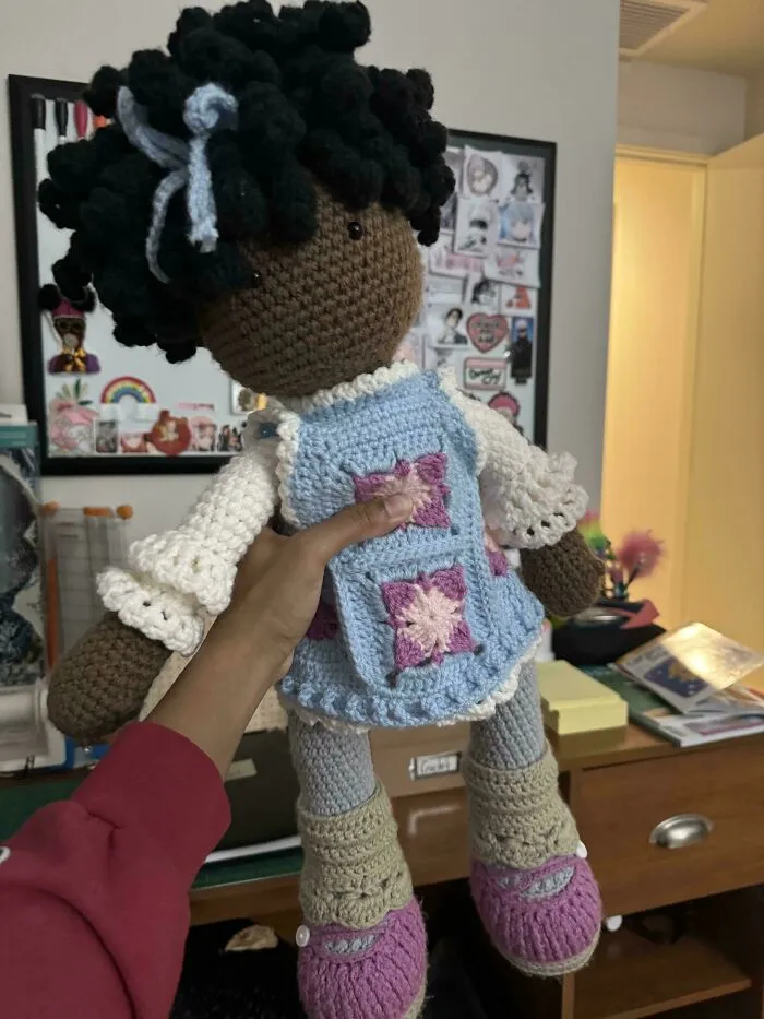 Finally Finished My First Doll🙂. I’m Still Pretty New To Crochet But I Like It!