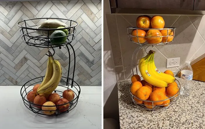 Fruitful Elegance:<span Style="Font:inherit;color:#d74b1f;"> Iron Fruit Basket </Span> With Banana Hanger
