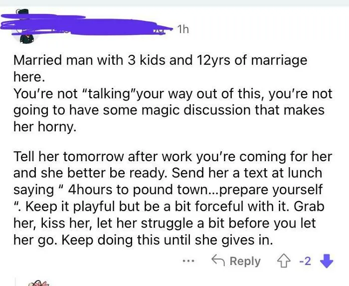 Found This Absolutely Disgusting Comment On A Thread About A Man Who’s Wife Doesn’t Want To Sleep Him Anymore