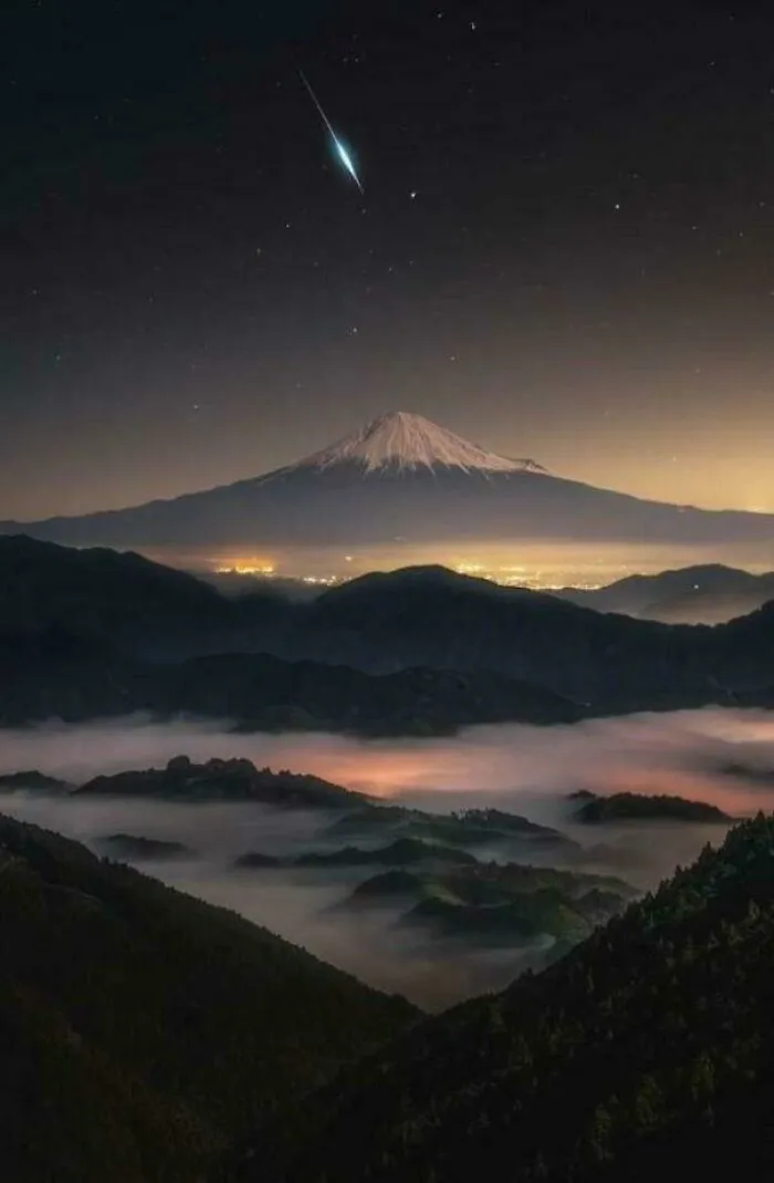 Once In A Lifetime Shot...a Meteor And Mount Fuji