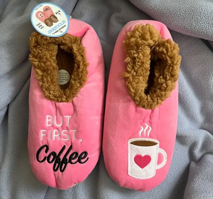 Step Into Comfort With <span Style="Font:inherit;color:#d74b1f;"> 'But First Coffee' Snoozies Slippers</Span> For Cozy Mornings!