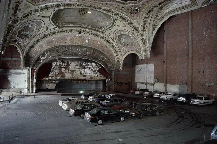 The Michigan Theater In Detroit. Closed In 1976 And Gutted To Put A 3 Story Parking Garage Inside. Many Remnants Of It Remain