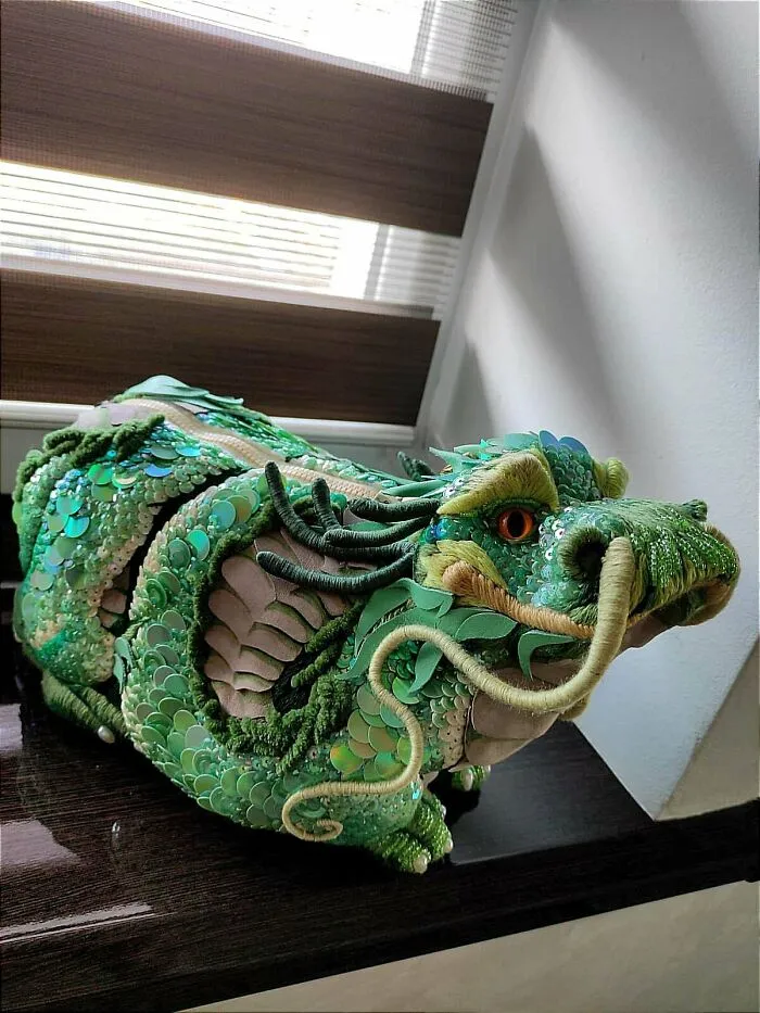 Hand Embroidered Green Dragon Bag By Me