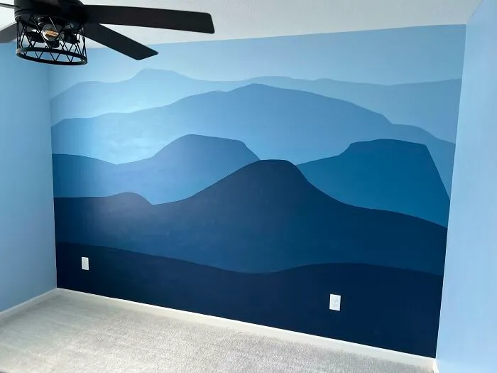 My Wife Wanted A Blue Nursery - I Wanted Mountains. So We Compromised And I Painted This. I Hope Our Little Guy Likes It When He Arrives!