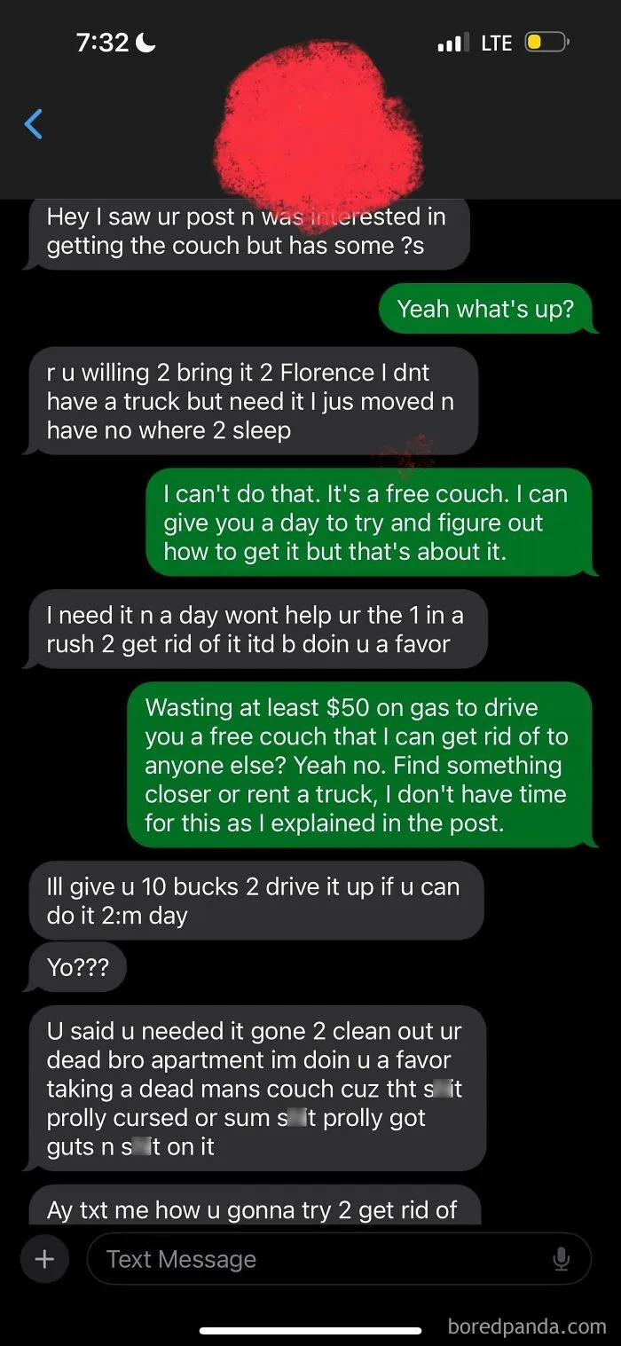 Free Couch Turns Into Being Insulted By 2nd Grade Dropout
