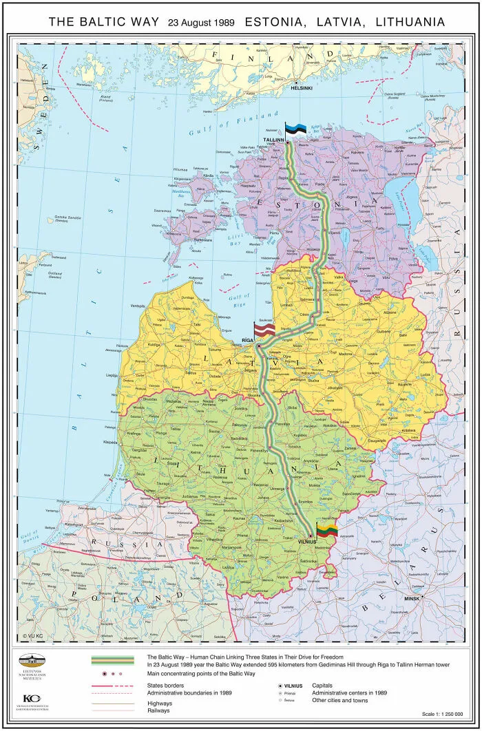 The Baltic Way. On 23 August 1989, Two Million People Joined Their Hands To Form A Human Chain Spanning 675.5 Km Across The Three Baltic States