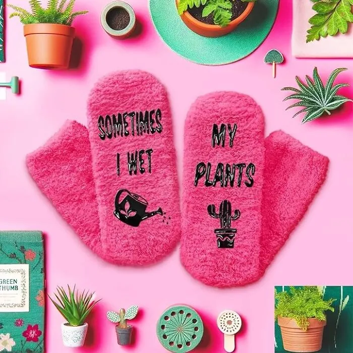 Show Off Your Plant Love: <span Style="Font:inherit;color:#d74b1f;"> 'Sometimes I Wet My Plants' Socks</Span> For Green Thumbs
