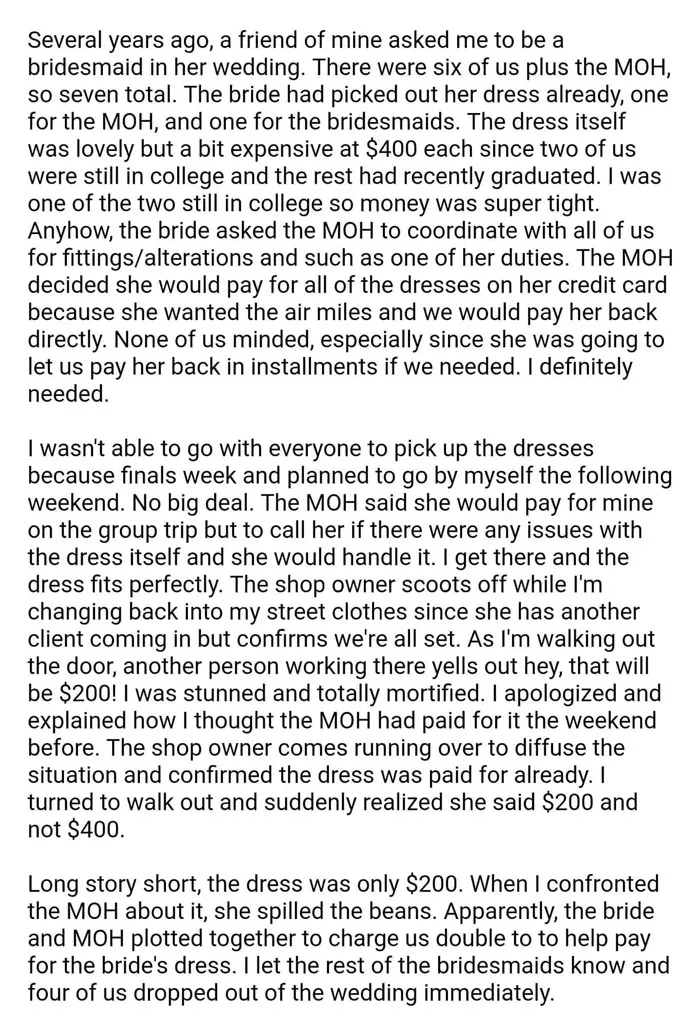 Bride And Maid Of Honor Tried Ripping Off Bridesmaids