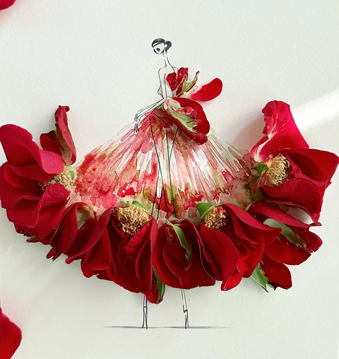 Artist Fuses Fashion With Art, Creating Beautiful Gowns Using Watercolors And Flowers (70 Pics)