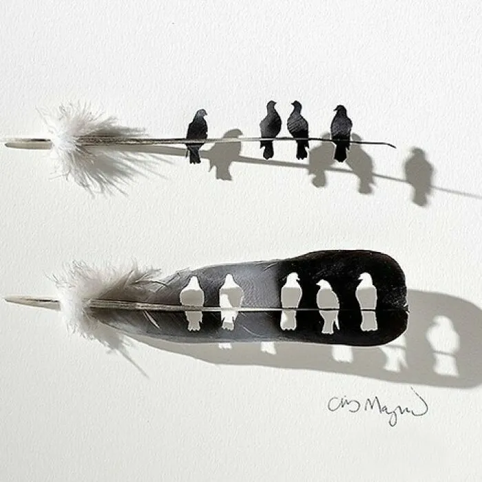 45 Delicate Artworks Made From Hard-Carving Feathers By This Artist (New Pics)