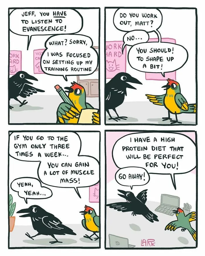 Corporate Comedy: 37 Comics About A Workplace Where Birds Work For A Cat Boss, By This Artist (New Pics)