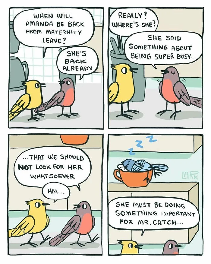 Corporate Comedy: 37 Comics About A Workplace Where Birds Work For A Cat Boss, By This Artist (New Pics)