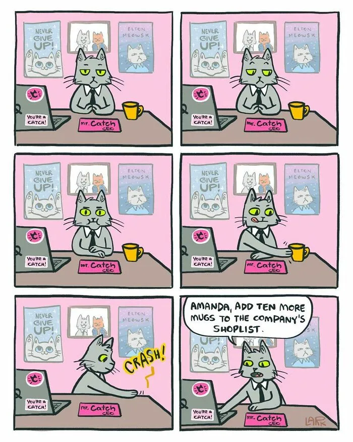 Corporate Comedy: 37 Comics About A Workplace Where Birds Work For A Cat Boss, By This Artist (New Pics)