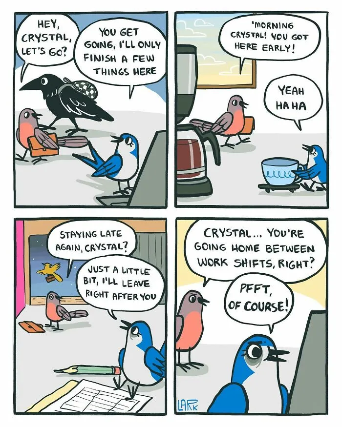 Corporate Comedy: 37 Comics About A Workplace Where Birds Work For A Cat Boss, By This Artist (New Pics)