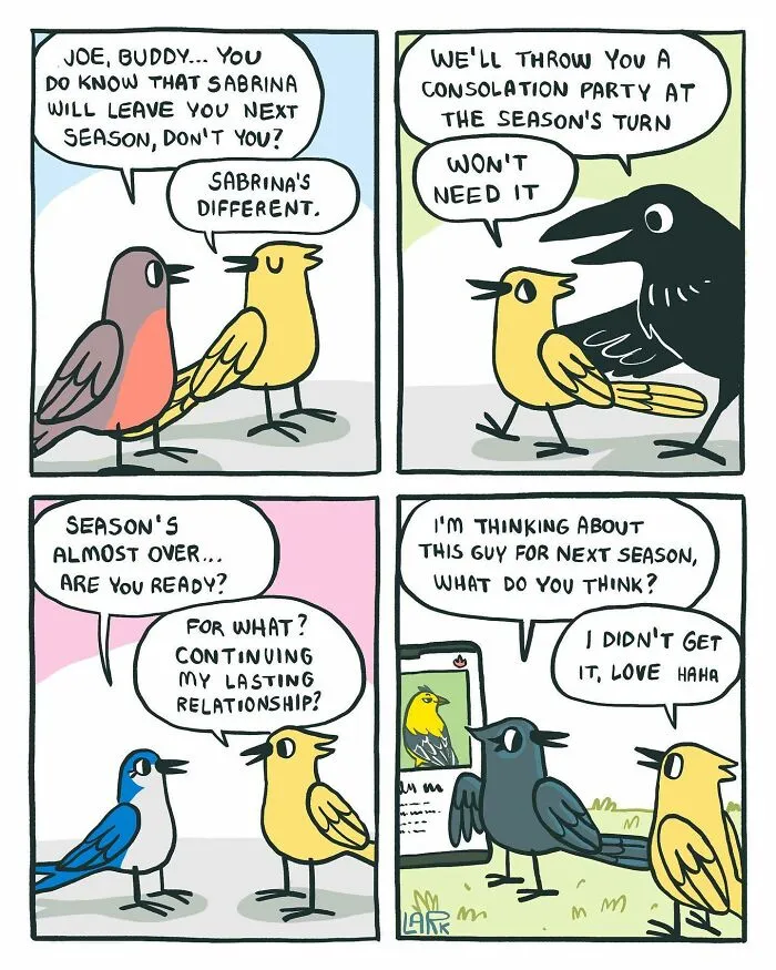 Corporate Comedy: 37 Comics About A Workplace Where Birds Work For A Cat Boss, By This Artist (New Pics)