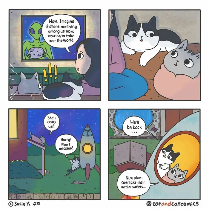 "Cat & Cat": 25 Funny And Wholesome Comics About The Secret Life Of Feline Friends (New Pics)