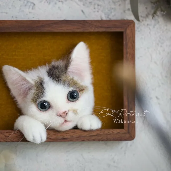 This Japanese Artist Crafts Hyper-Realistic 3D Cat Portraits From Felted Wool (22 New Pics)