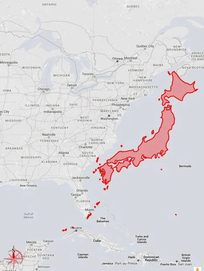 Así de grande es Japón en realidad