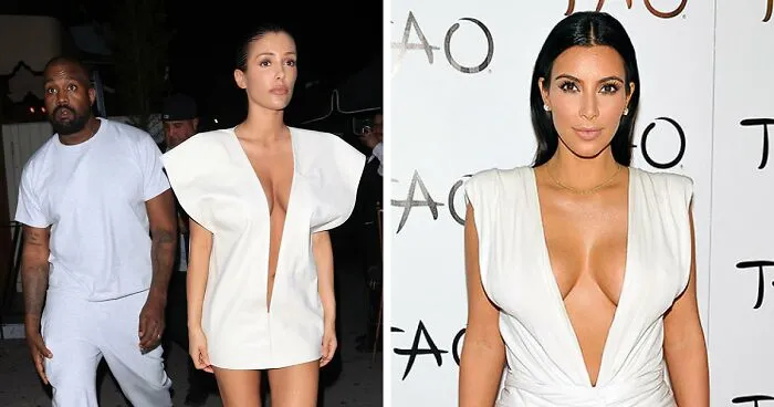 Bianca Censori Channels Kanye West’s Ex-Wife In Plunging Dress That Screams “Kim Kardashian”