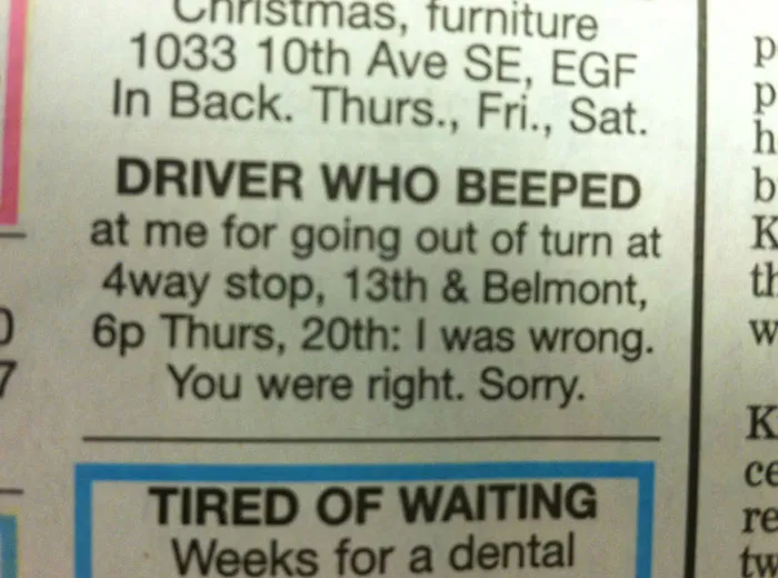 Apology To The Driver Who Beeped