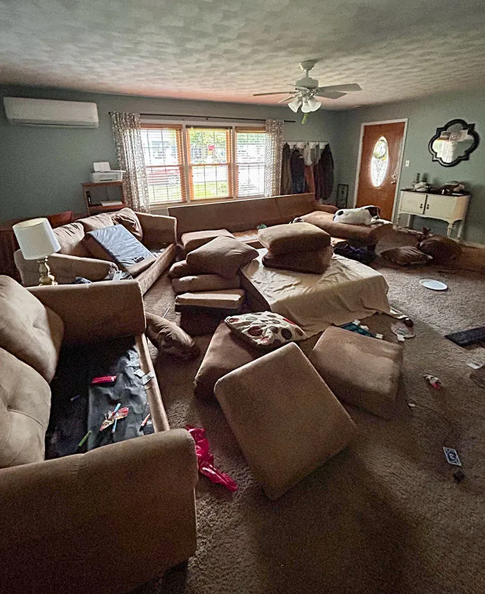 My Sister's Boyfriend Lost His Wallet Before Leaving To Go To His Mom's House. He Left The Living Room Like This After He Found His Wallet