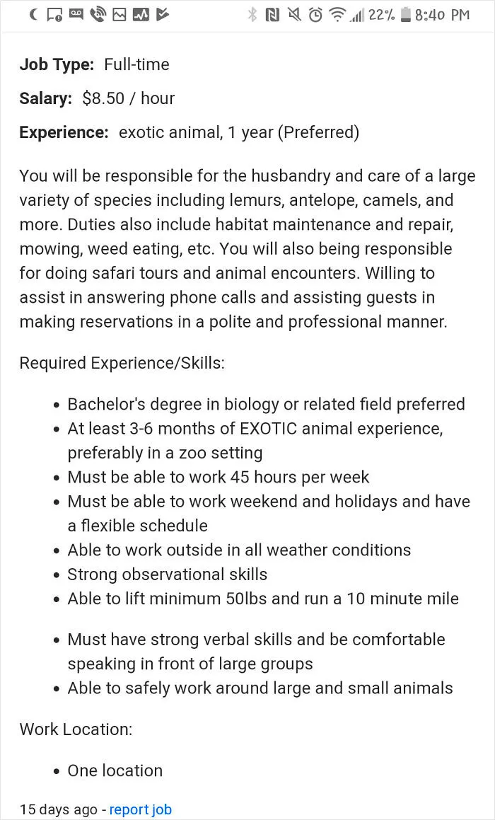 An Employer With An Insane List Of Requirements For A Strenuous And Dangerous Job... That Only Pays $8.50 An Hour