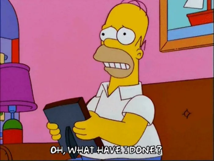 Animated dad character looking worried while holding a picture frame, capturing a funny and goofy dad moment.