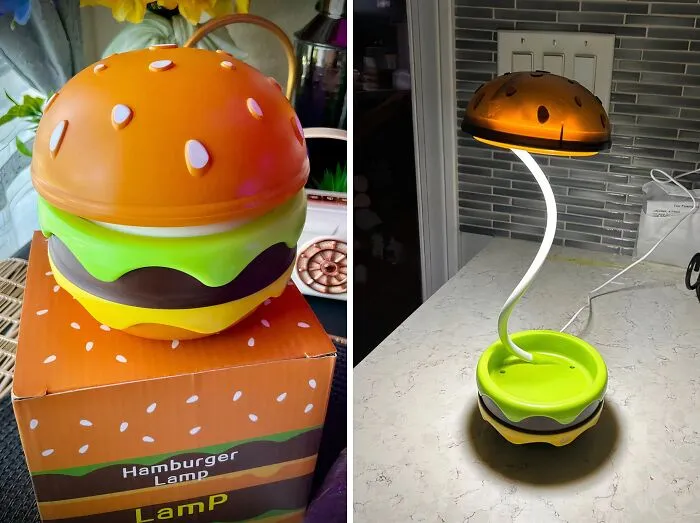 <span Style="Font:inherit;color:#d74b1f;"> Rechargeable Hamburger Desk Lamp</Span>: Two All Beef Patties, Special Sauce, Lettuce, Cheese, Pickles, Onions And A Bulb On A Sesame Seed Bun.