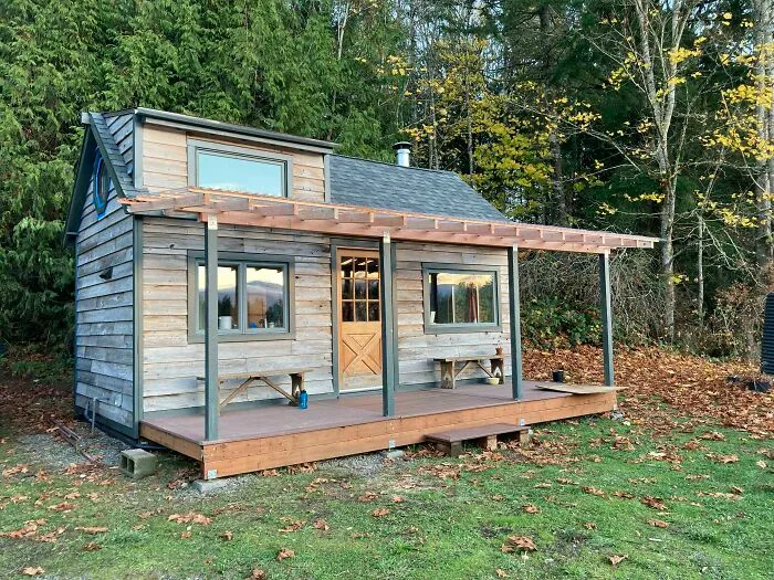 I’ve Been Building This Cabin Since A Bit Before The Pandemic Started. Just Finished The Porch Awning! I Went Into The Project With Very Little Carpentry Experience So I Have Been Learning A Ton