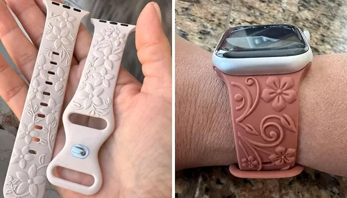 These <span Style="Font:inherit;color:#d74b1f;"> Floral Embossed Bands </Span> Add A Girly Touch To Your Sporty Smart Watch 