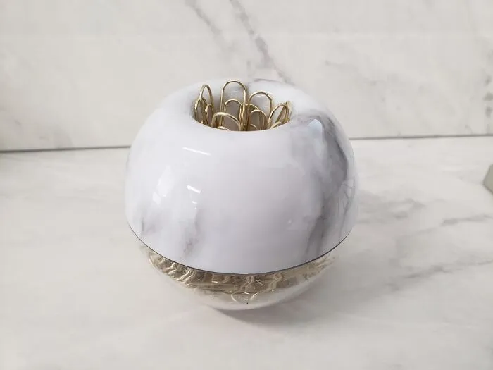 <span Style="Font:inherit;color:#d74b1f;"> Gold Paper Clips In An Elegant Magnetic Marble Clip Holder</Span>: Marble And Gold, Need We Say More?