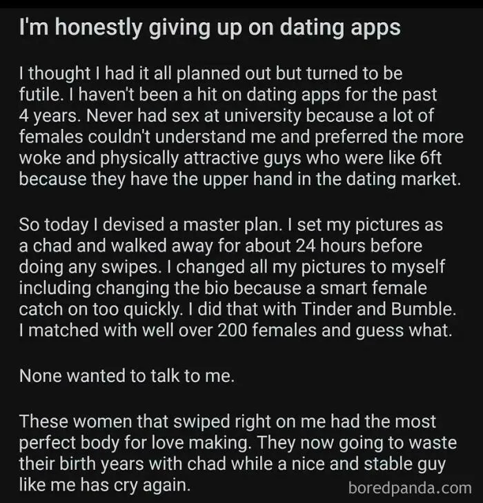 This "Nice And Stable" Guy Who Thought He Deserved A Date After Catfishing 200 Women To Try To Prove His Misogynistic Point