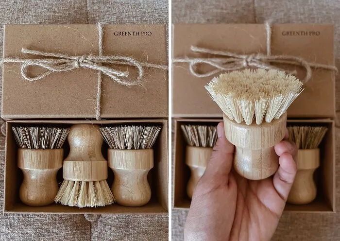 This <span Style="Font:inherit;color:#d74b1f;"> Bamboo Scrub Brush Set </Span> Adds A Touch Of Class To Your Washing Up Area
