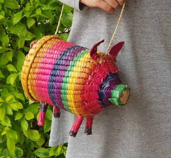 This <span Style="Font:inherit;color:#d74b1f;"> Woven Rainbow Pig Bag</Span> Says "I'm Bringing Home The Bacon"