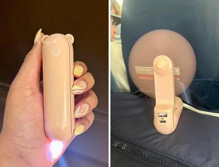 Triple Threat On-The-Go - Cute <span Style="Font:inherit;color:#d74b1f;"> Mini Fan</Span> With Power Bank And Flashlight