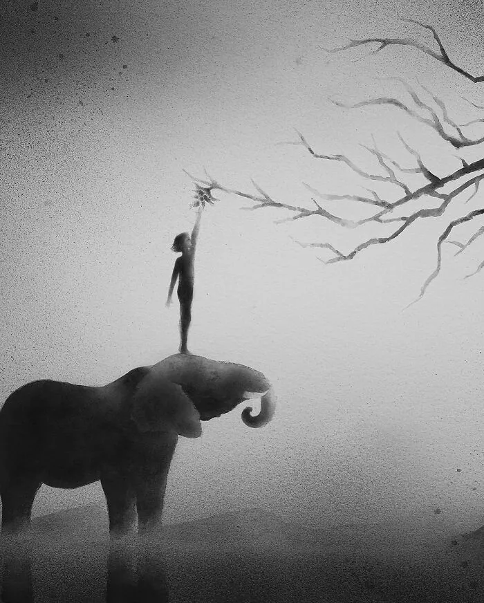 Artist Creates Black-And-White Paintings Reflecting The Bond Between Humans, Nature, And Animals (30 Pics)