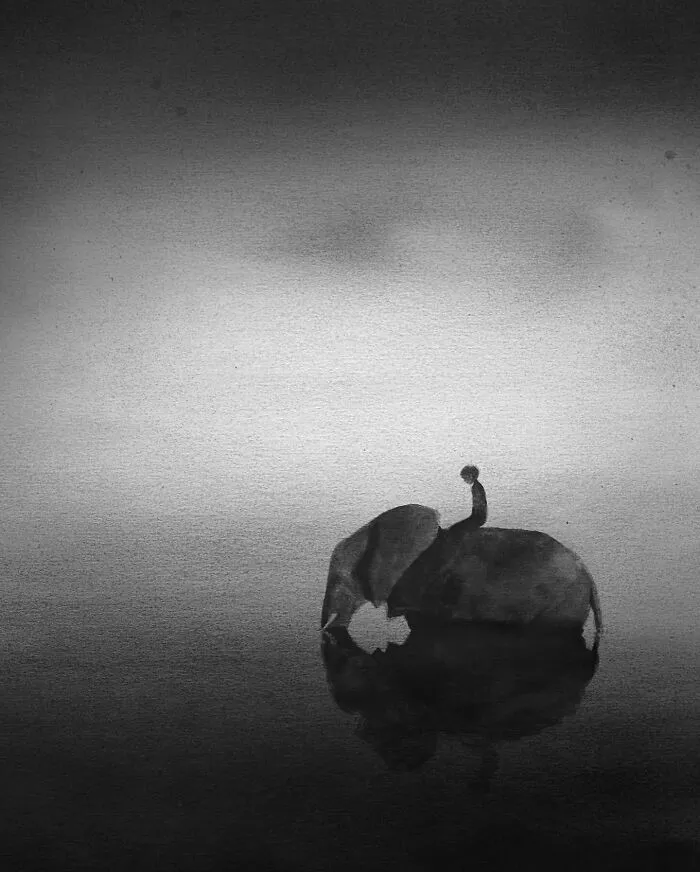 Artist Creates Black-And-White Paintings Reflecting The Bond Between Humans, Nature, And Animals (30 Pics)