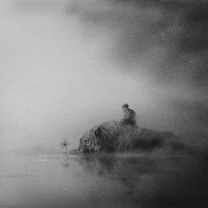 Artist Creates Black-And-White Paintings Reflecting The Bond Between Humans, Nature, And Animals (30 Pics)