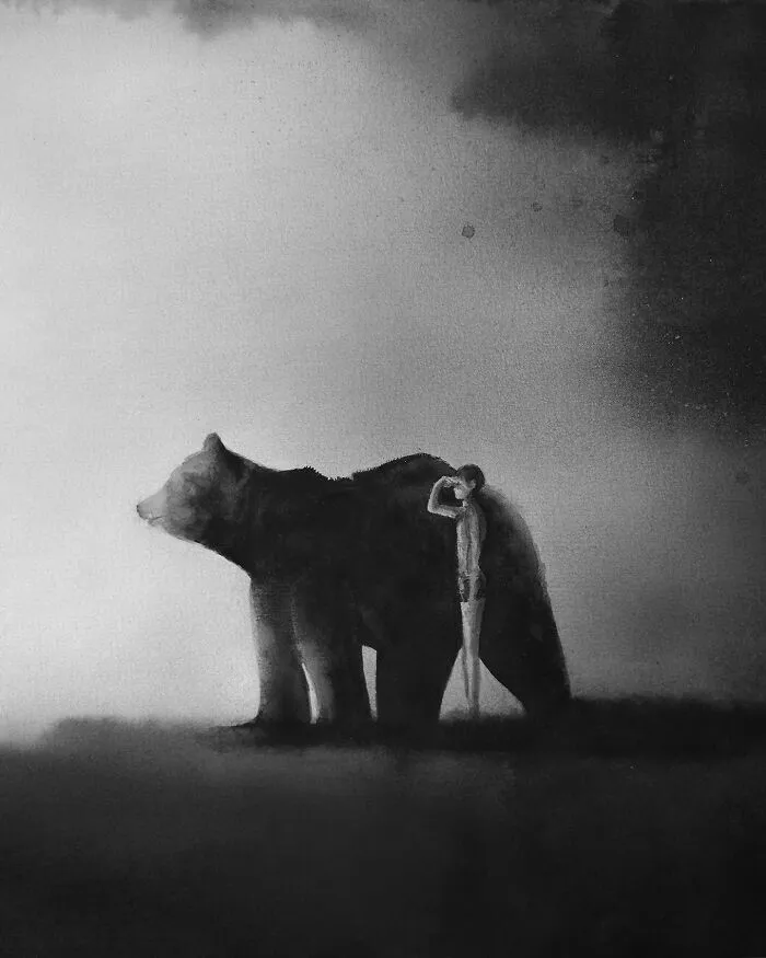 Artist Creates Black-And-White Paintings Reflecting The Bond Between Humans, Nature, And Animals (30 Pics)