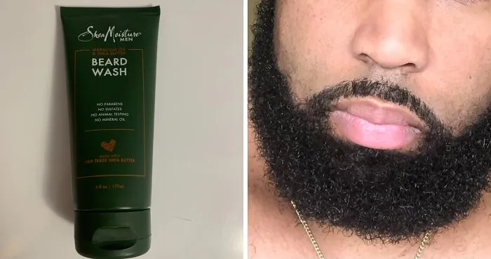 Shea Moisture beard wash and a man's well-groomed beard, excellent last minute Father's Day gifts for beard care.