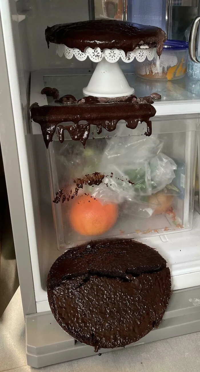 Es el cumple de mi hija y le he hecho una tarta. La metí en la nevera para que se enfriara y la acabo de encontrar así