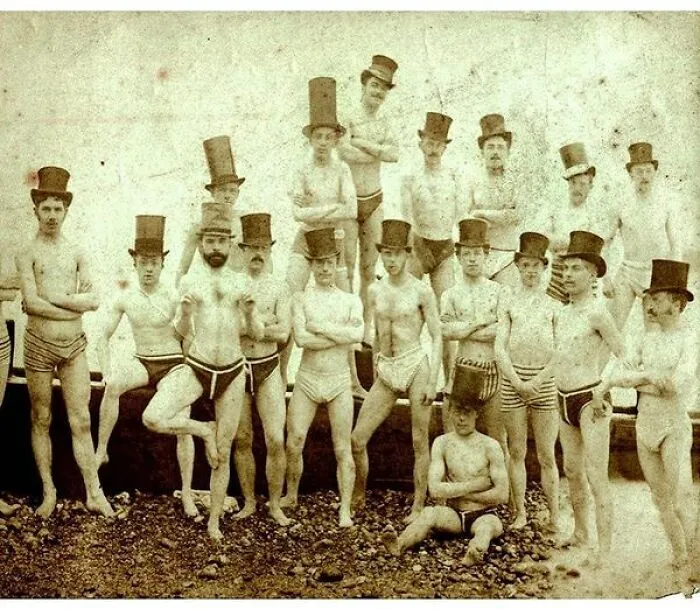 Group Photograph Of Members Of The Brighton Swimming Club.  Brighton, England. Circa 1863