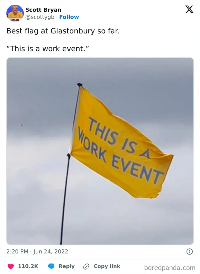 This Flag At Glastonbury Festival Refers To Boris Johnson's Defense Of The Downing Street Lockdown Parties