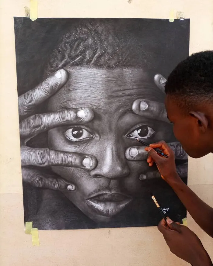 Young Nigerian Artist Draws Giant Hyper-Realistic Portraits Using Nothing But Charcoal (31 Pics)