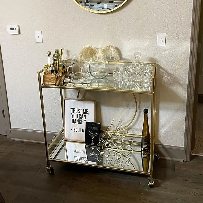 Level Up Your Hosting Game With This Glamorous <span Style="Font:inherit;color:#d74b1f;"> Rolling Liquor Bar Cart</Span>. Martinis Anyone?