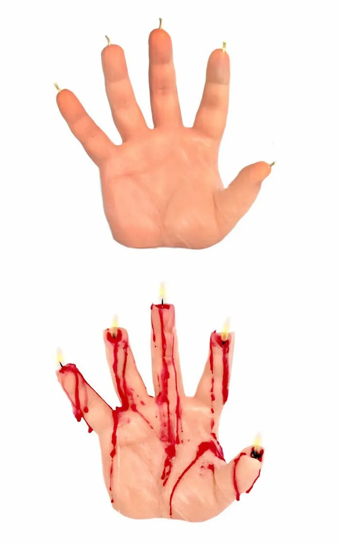 Vela en forma de mano que sangra según se derrite