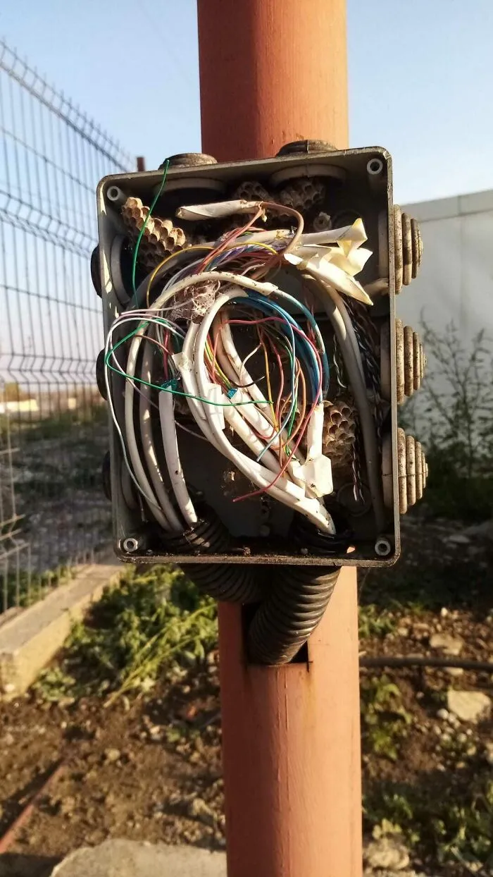 Decían que el comunicador de la puerta no funciona. Esta es la caja de conexiones